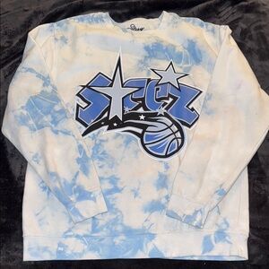 Men’s Sz L Steez Blue & White Orlando Magic Style Tie-Dye Crewneck Sweatshirt
